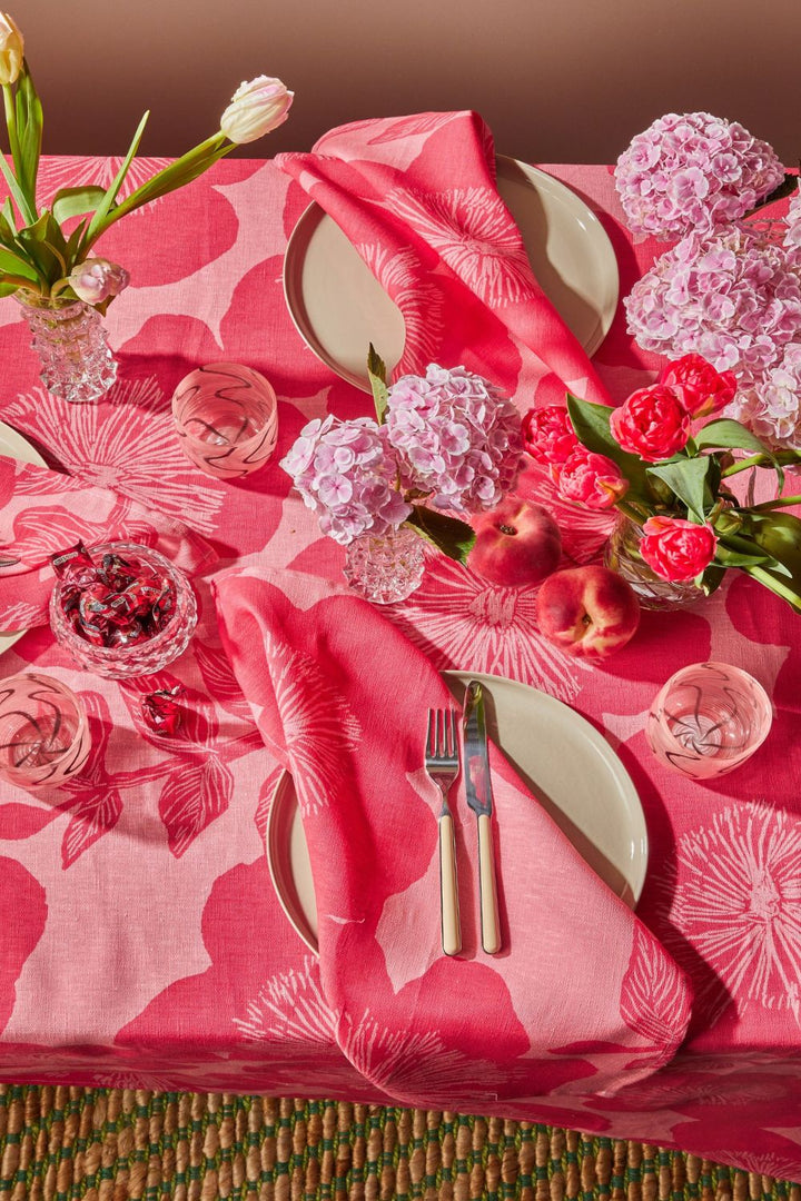 Jardin Pink Linen Tablecloth