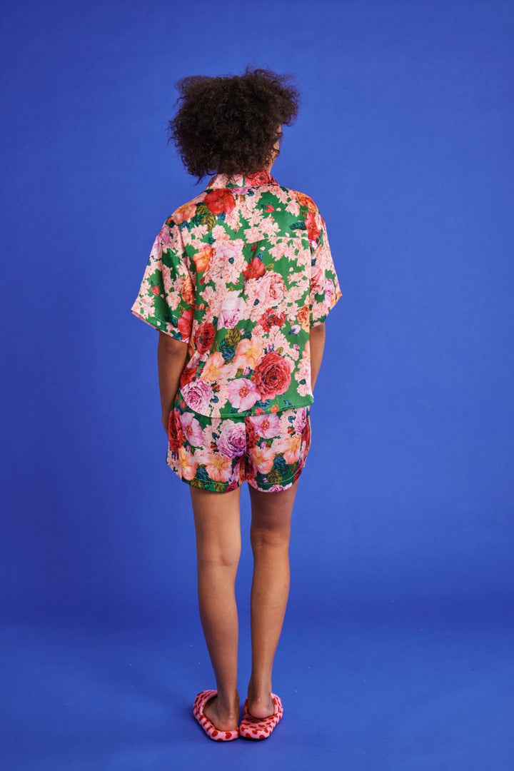 Rose Garden Satin Short Sleeve Shirt & Short Pyjama Set