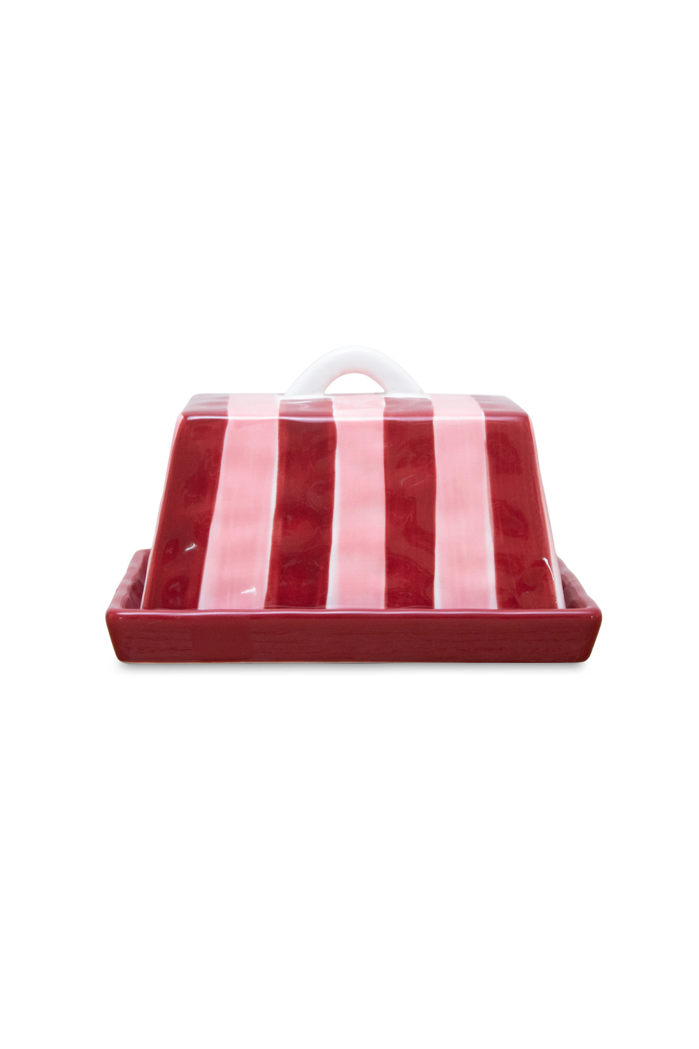 Large Ceramic Butter Dish | Pink & Burgundy Stripe