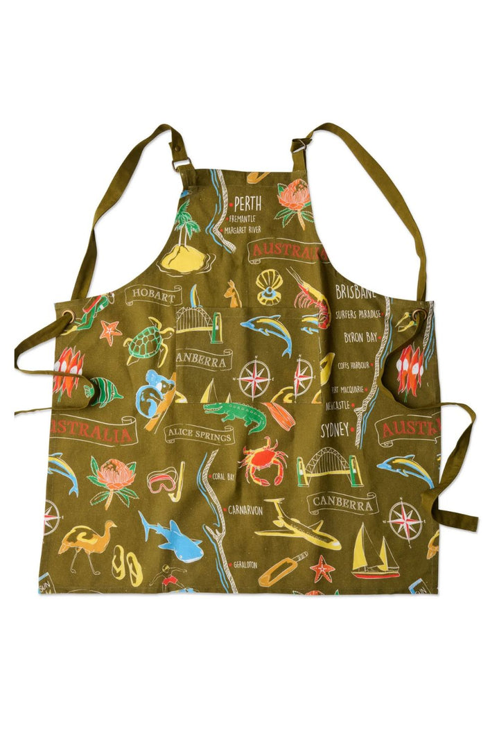 AUSSIE ROAD TRIP GREEN CANVAS BBQ APRON