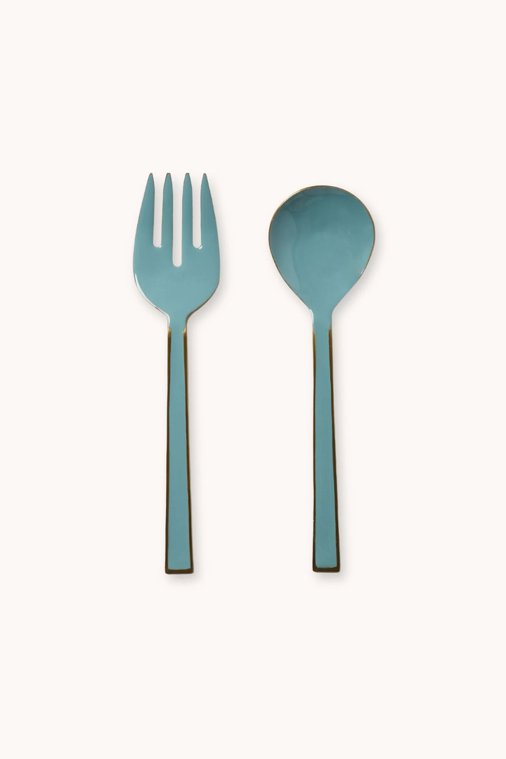 Dusty Blue Enamel Salad Servers