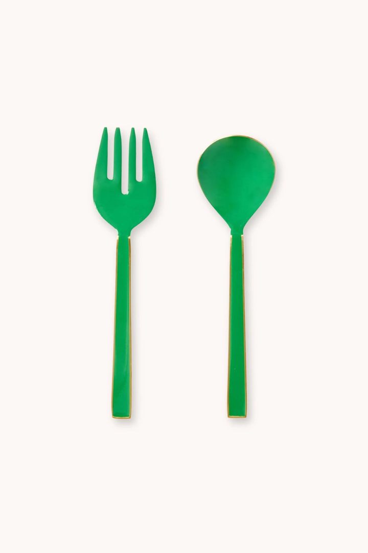 Emerald Enamel Salad Servers