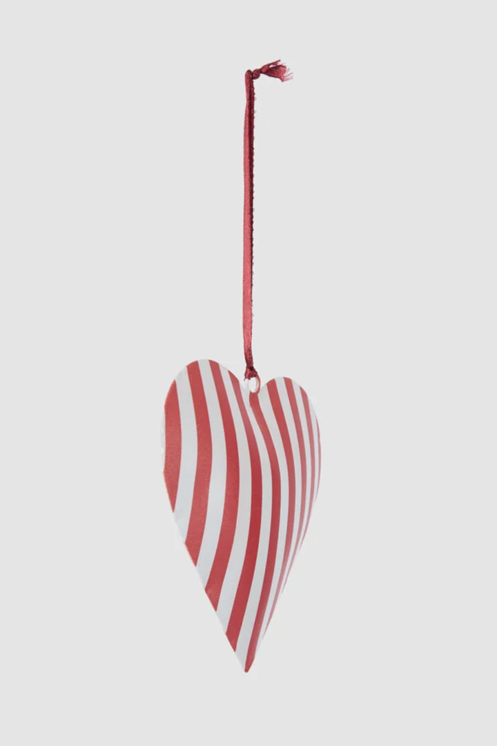 Candy Cane Hand Painted Heart Tree Decoration
