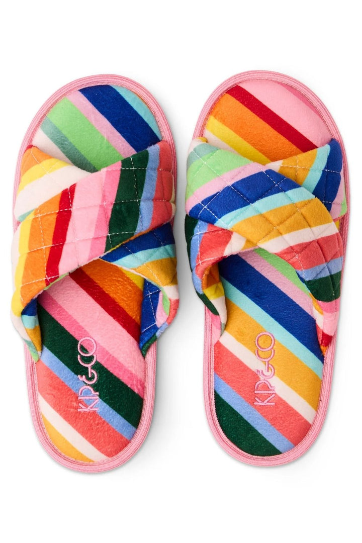 Fete Diagonal Stripe Quilted Velvet Adult Slippers