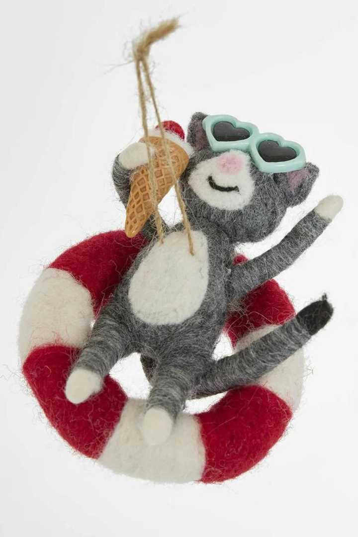Cat in Tube Hanging Tree Decoration