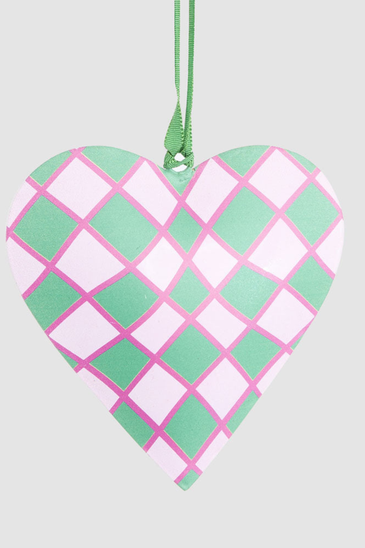 Joy Hand Painted Heart Tree Decoration Pink & Green