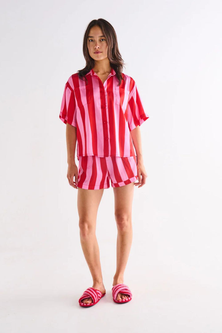 SANTA BABY ADULT ECO SATIN SHORT SLEEVE SHIRT & SHORT PYJAMA SET