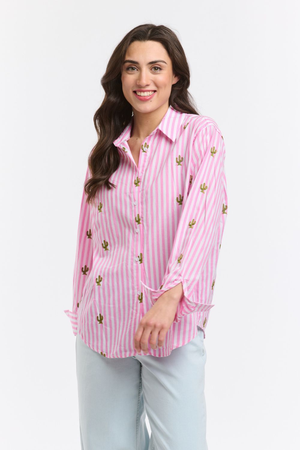 Cactus Shirt Pink and White Stripe