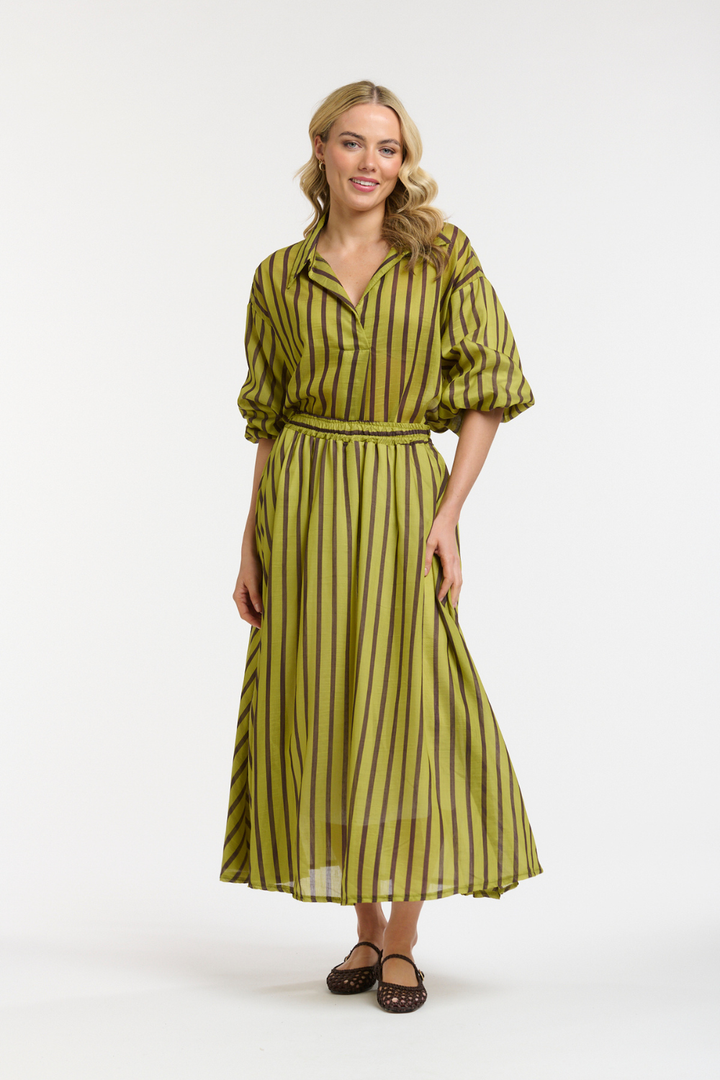 STRIPED MIDI SKIRT AVO/CHOCO