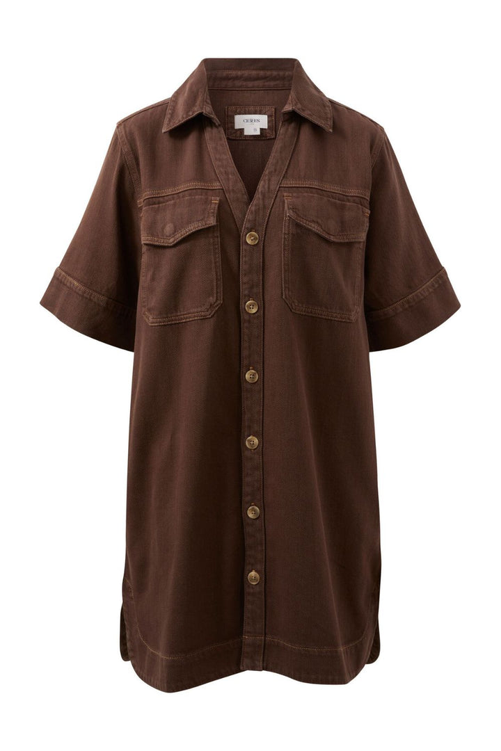 Relaxed Shirt Dress- Choc