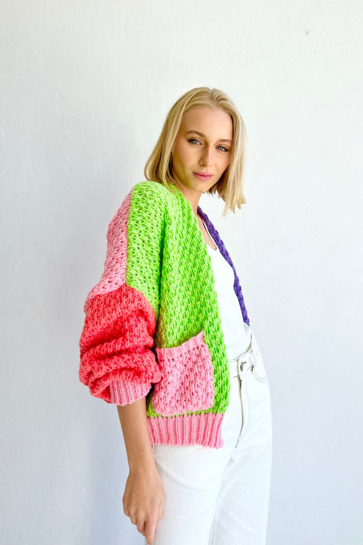 Lime Green & Purple Patchwork Cardigan