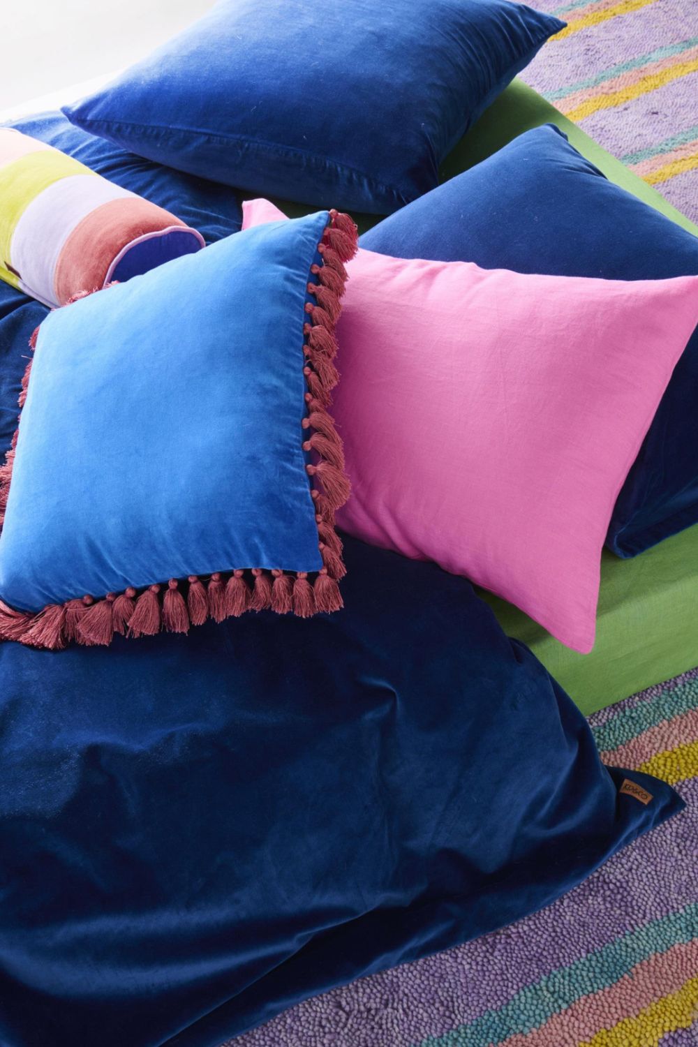 Sapphire Blush Velvet Tassel Cushion One Size