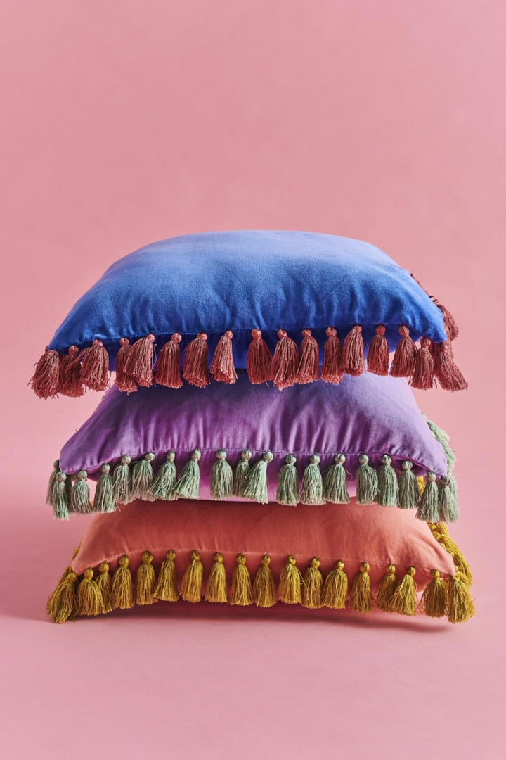Sapphire Blush Velvet Tassel Cushion One Size