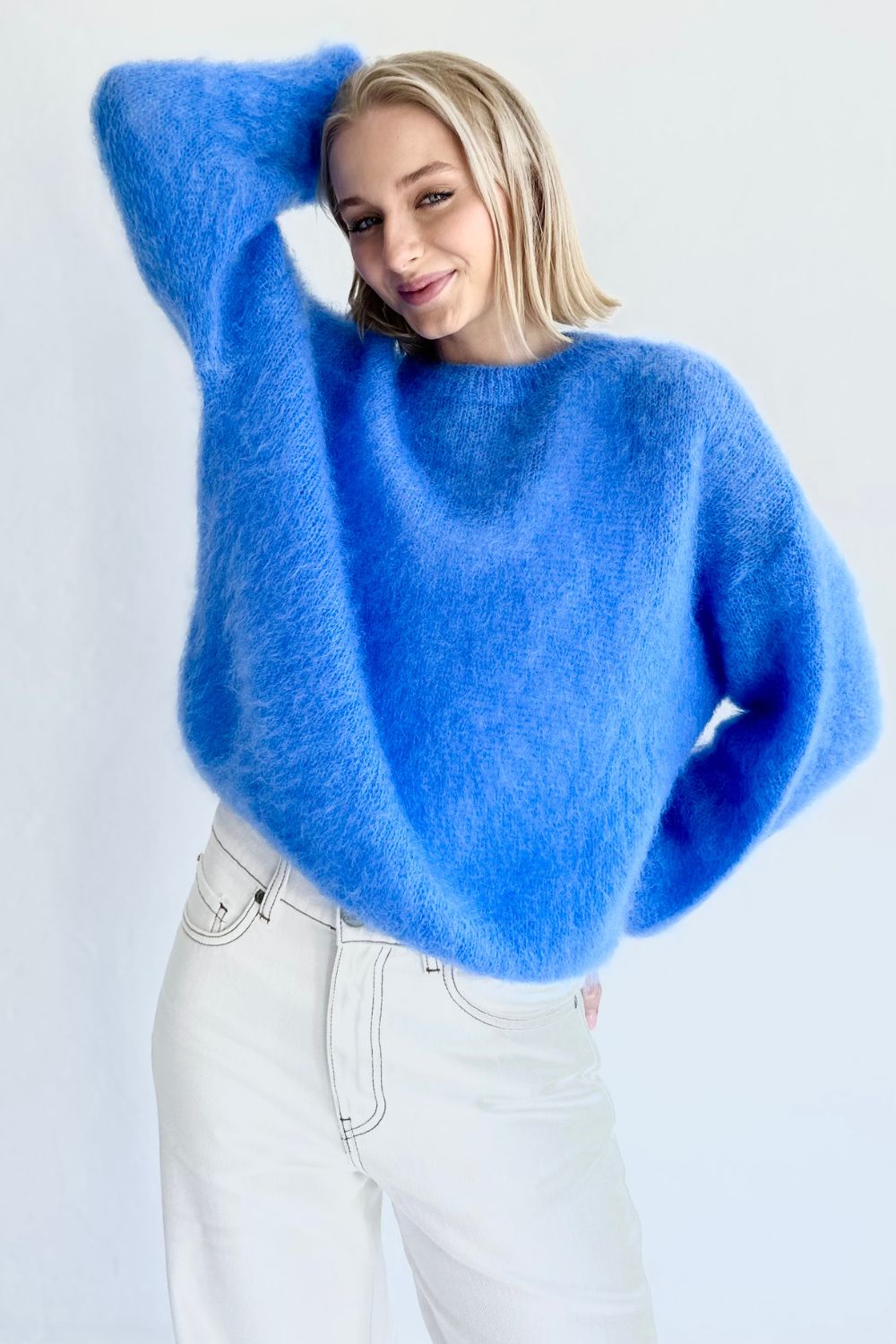 Kid Mohair Crew Knit- Celeste Blue