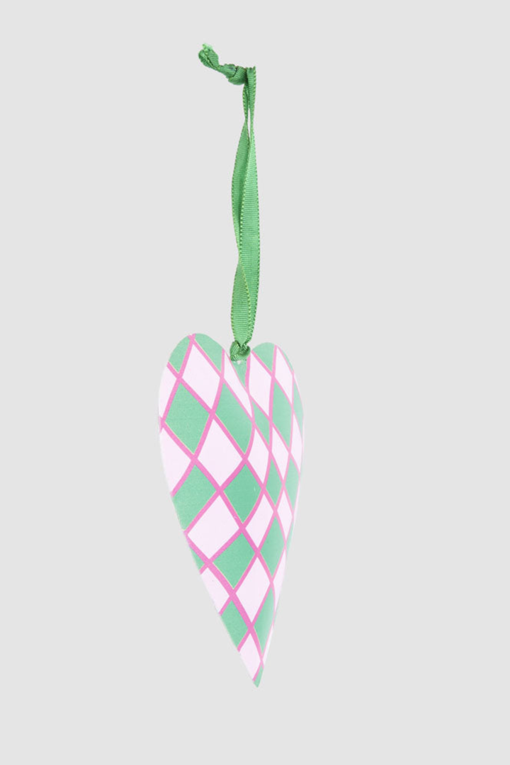 Joy Hand Painted Heart Tree Decoration Pink & Green