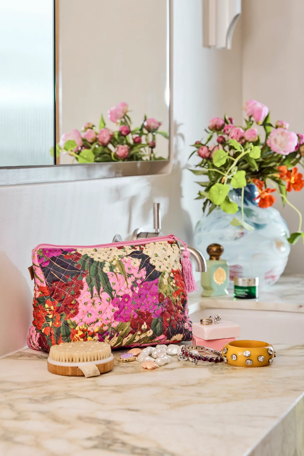 Australian Bush Blossom Quilted Cotton Toiletry Purse