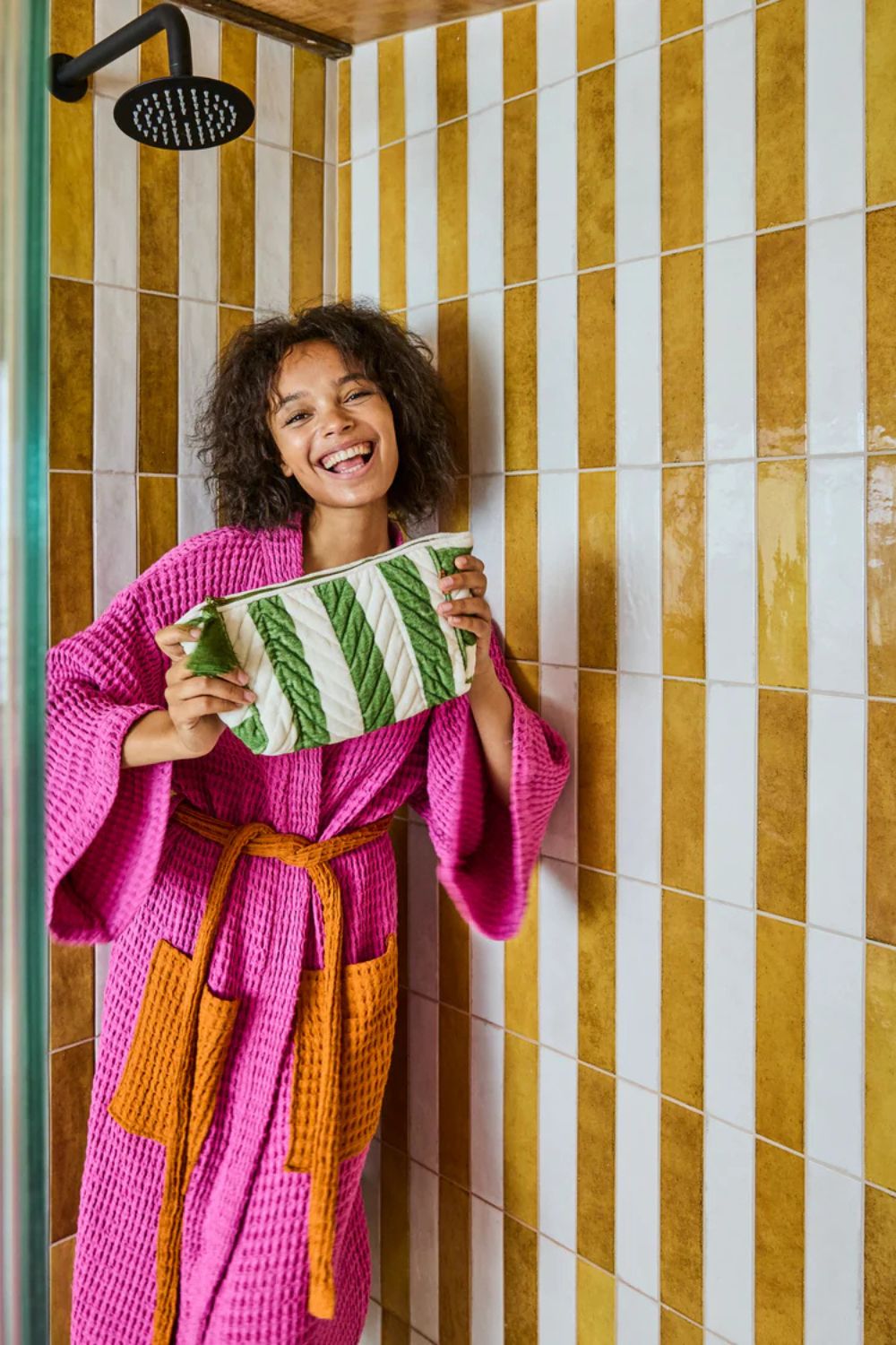 MOSS STRIPE VELVET TOILETRY BAG