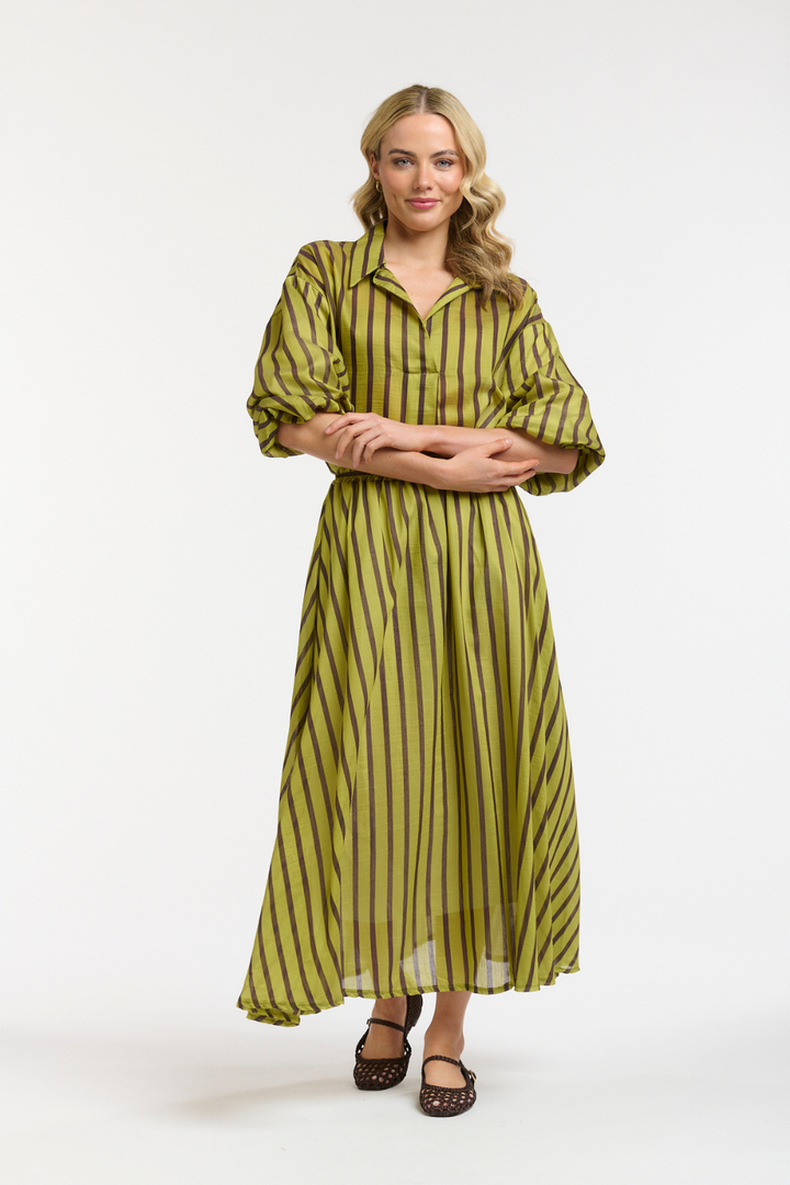 STRIPED MIDI SKIRT AVO/CHOCO