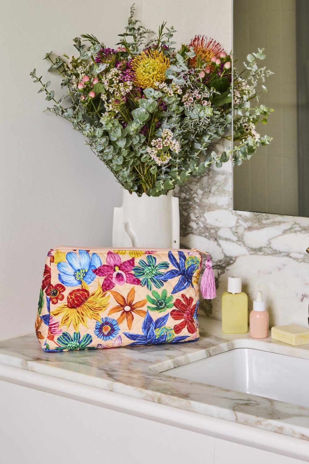 Wild Flowers In Bloom Quilted Cotton Toiletry Purse One Size