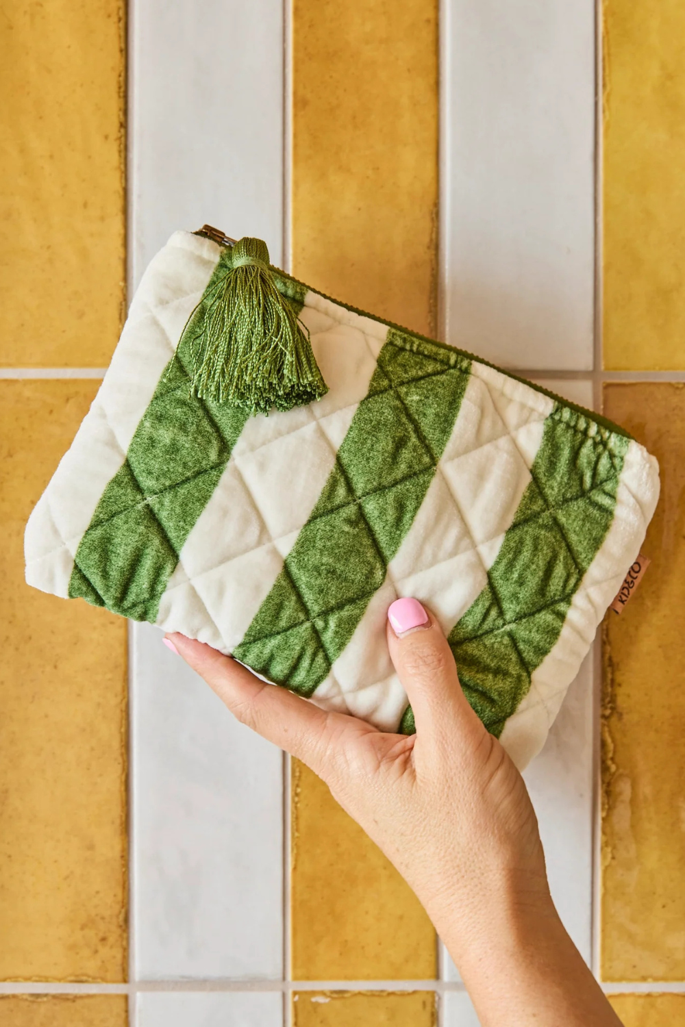 MOSS STRIPE VELVET COSMETICS PURSE