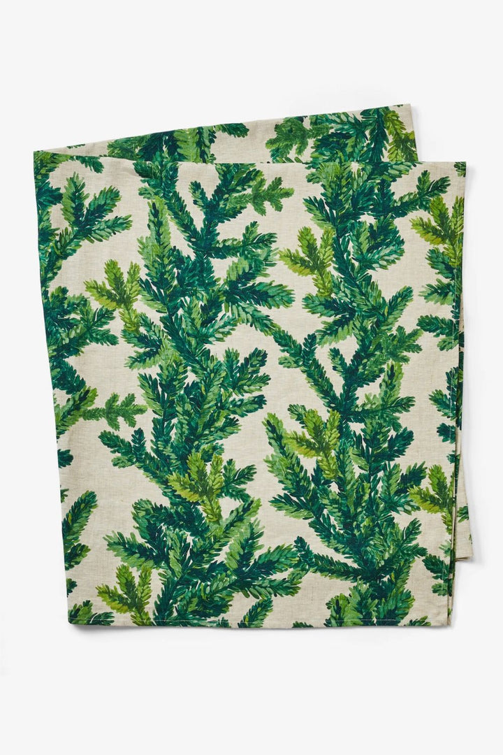 Festive Foliage Green Linen Tablecloth  350cm x 170cm