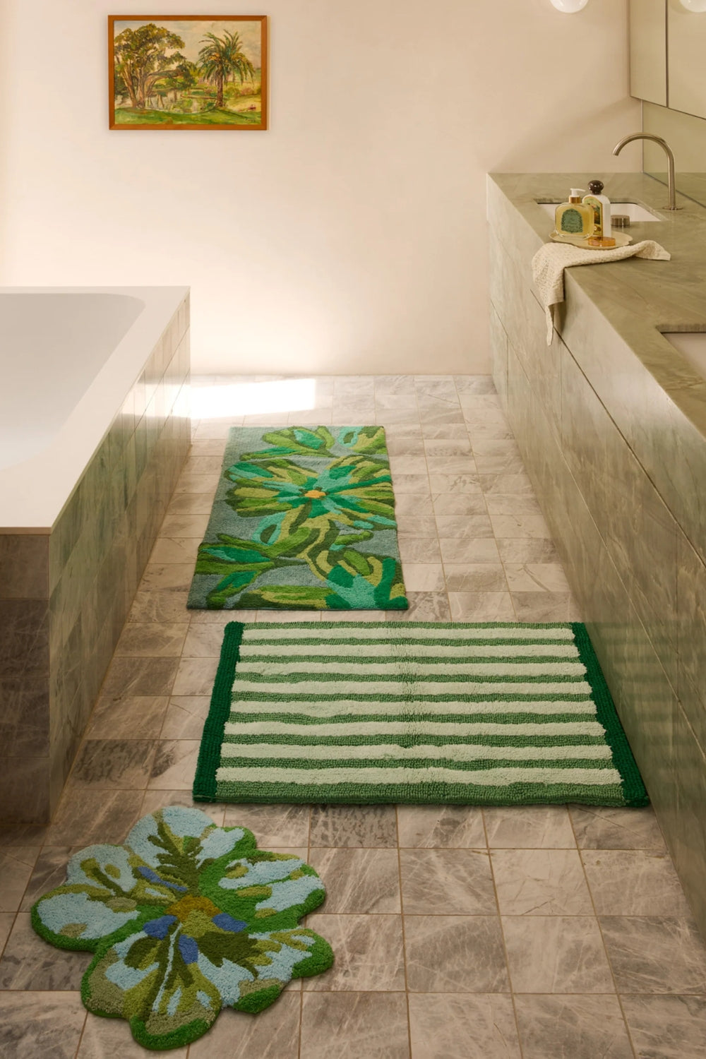 Dutch Floral Green Long Bath Mat