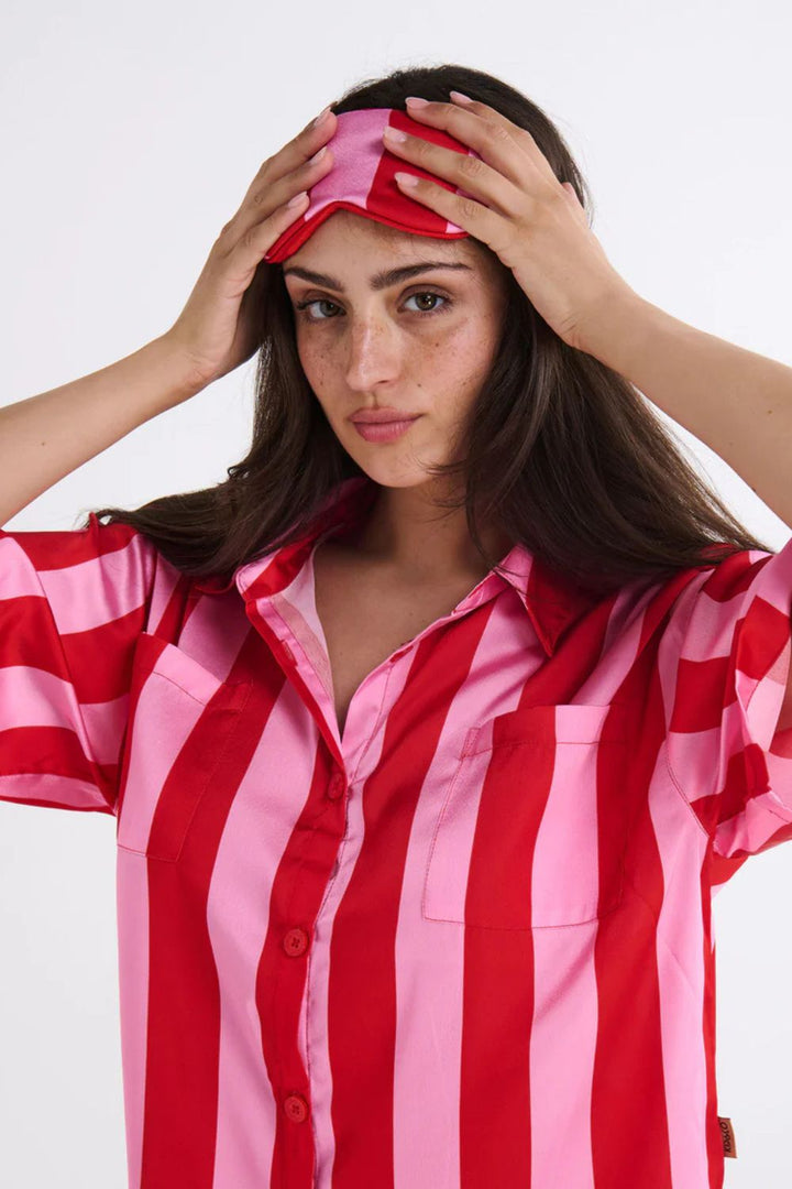 SANTA BABY ADULT ECO SATIN SHORT SLEEVE SHIRT & SHORT PYJAMA SET