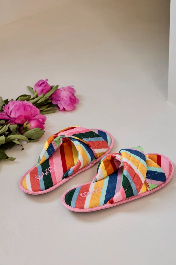Fete Diagonal Stripe Quilted Velvet Adult Slippers