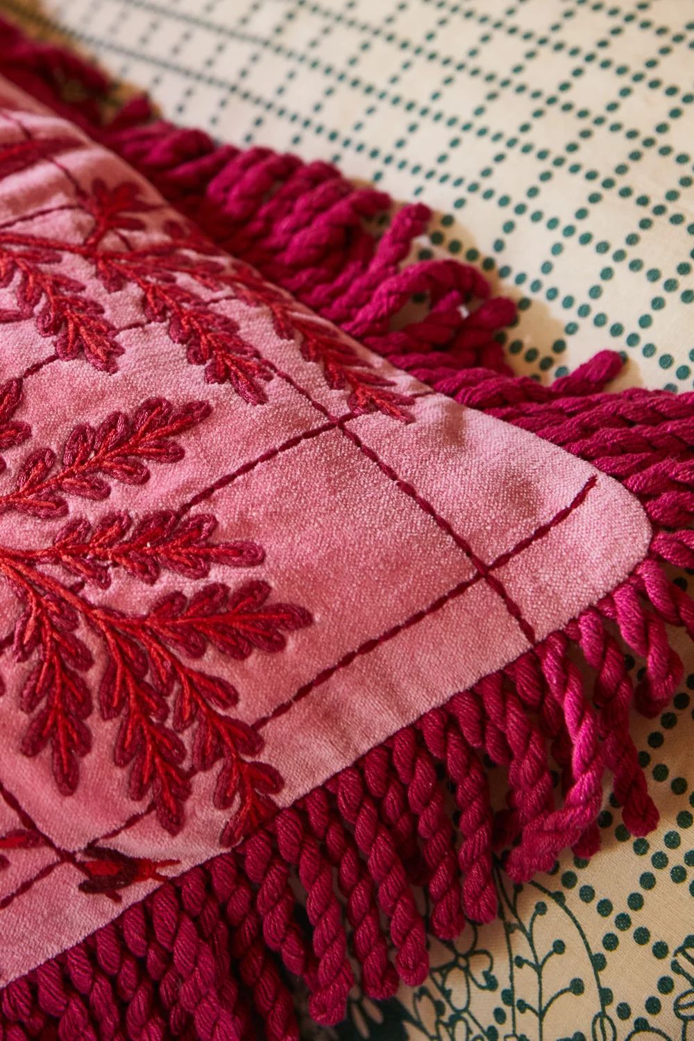 Adelyn Embroidered Cushion - Cosmo Pink