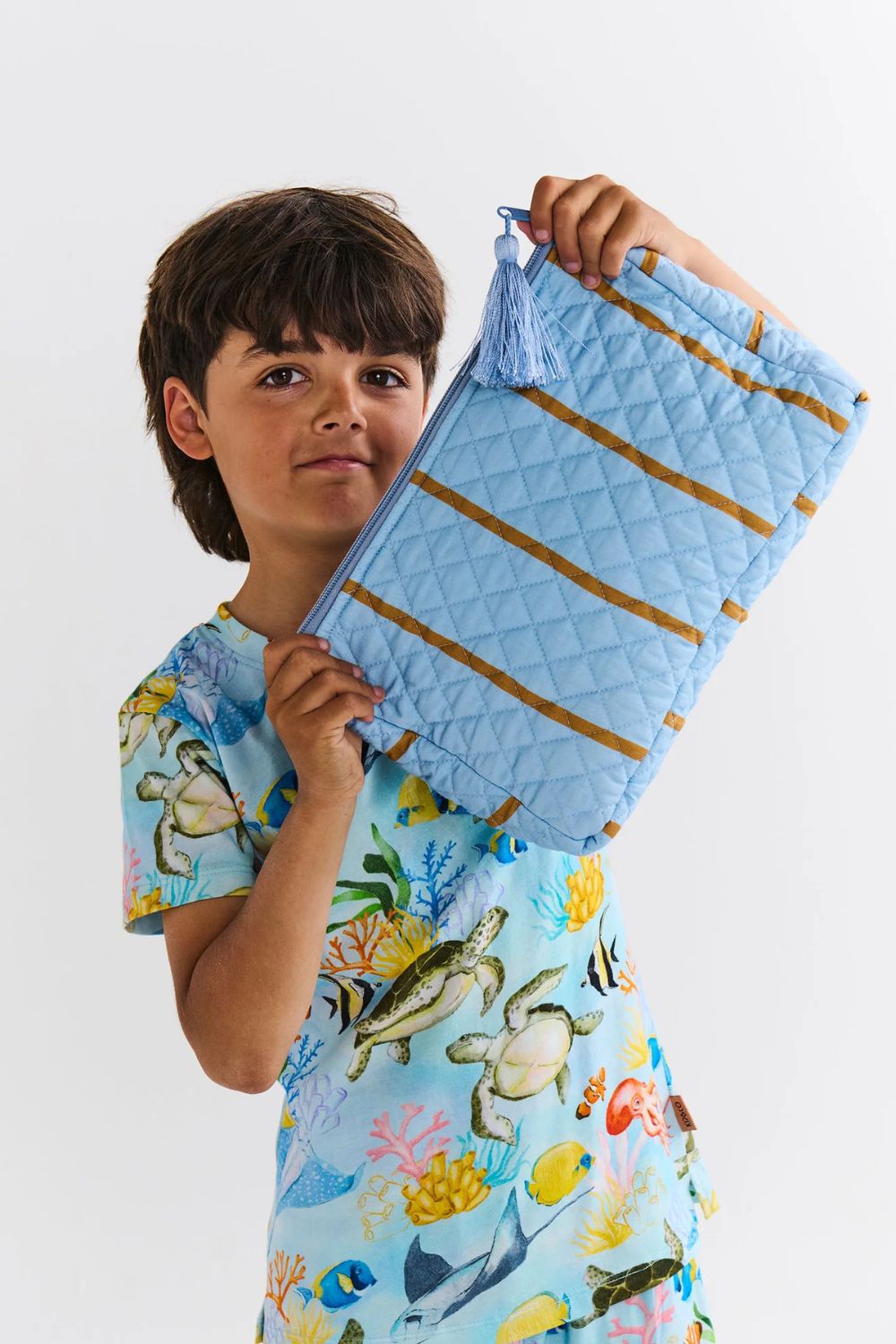 COMO STRIPE QUILTED COTTON TOILETRY PURSE