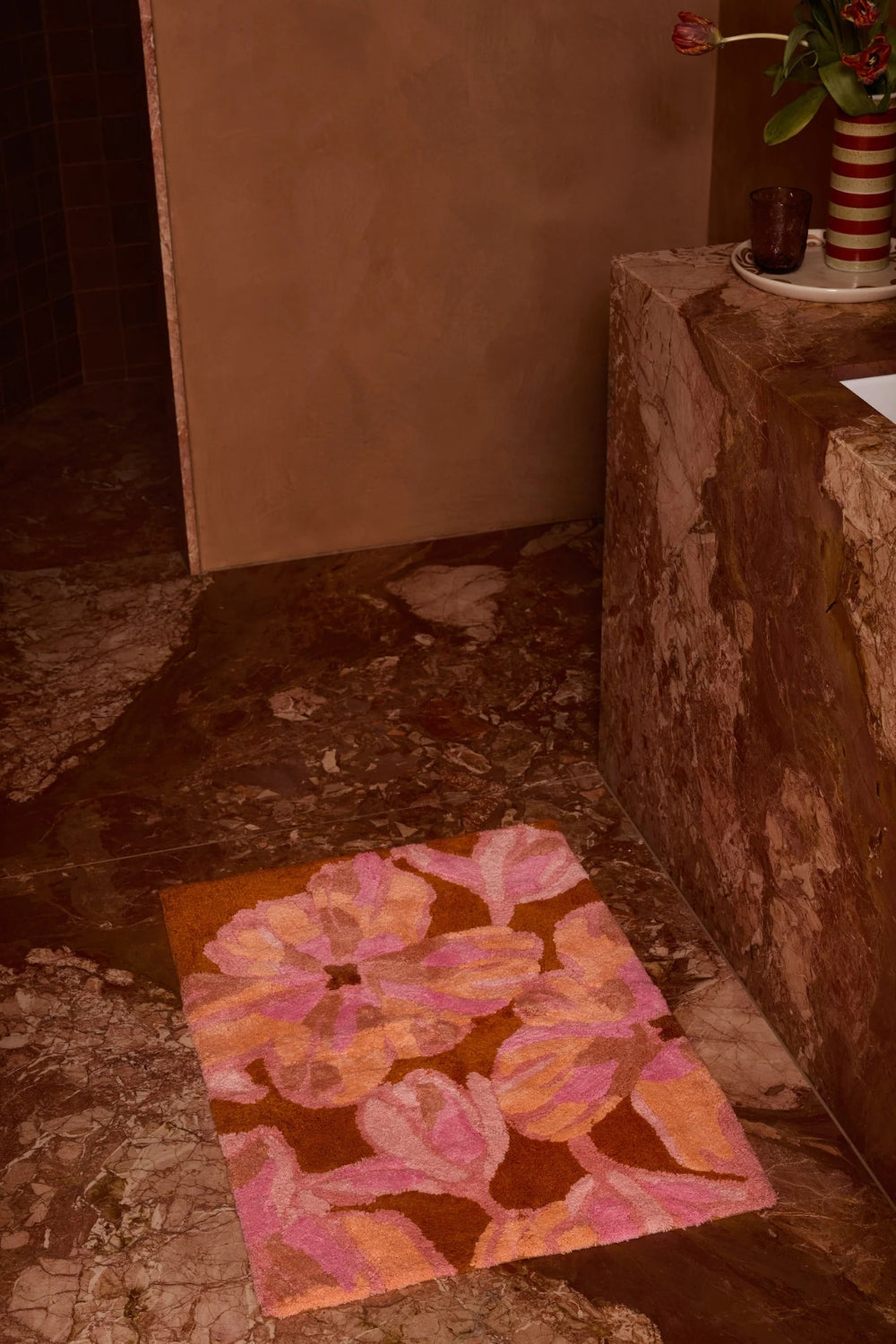 Dutch Floral Pink Bath Mat