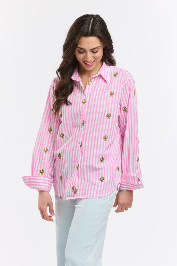 Cactus Shirt Pink and White Stripe