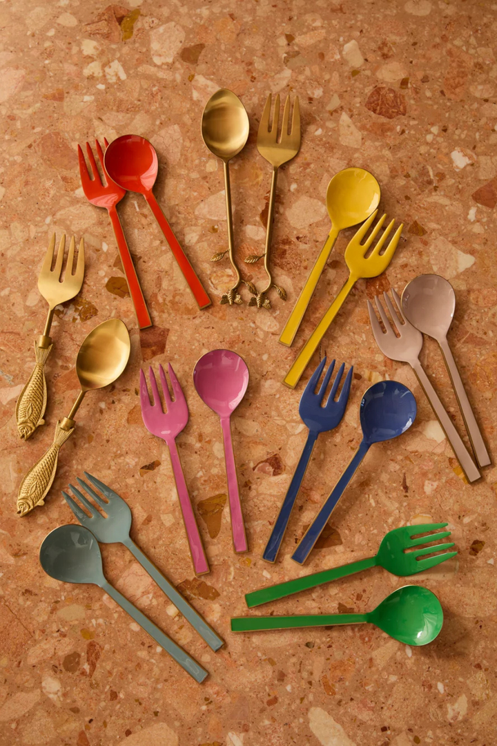 Orange Enamel Salad Servers