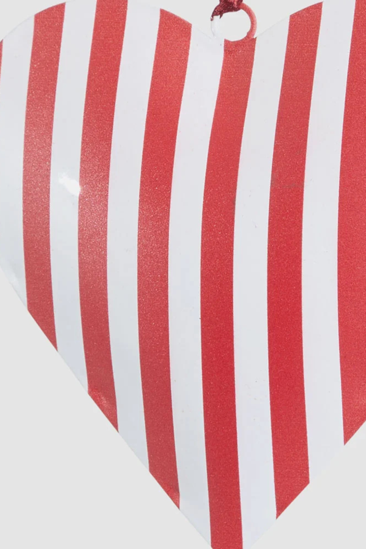 Candy Cane Hand Painted Heart Tree Decoration