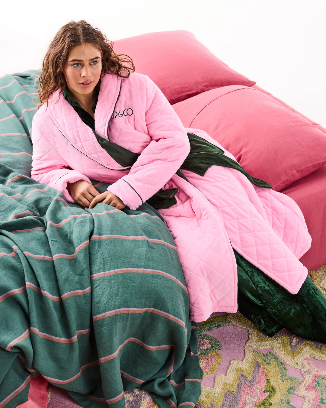 Candy Pine Quilted Velvet Robe