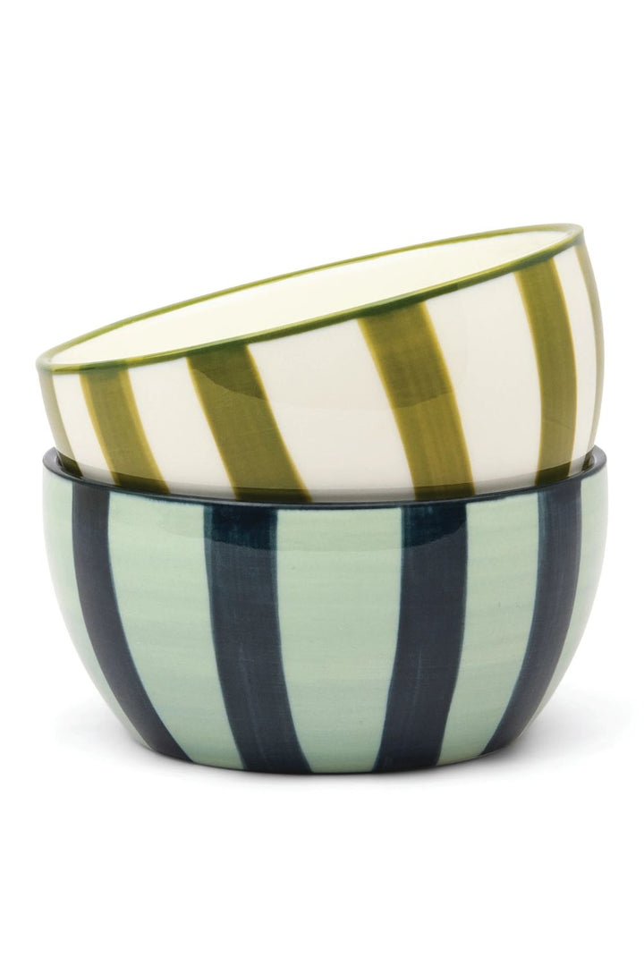 The Bella Set of 2 Dipping Bowls Green and Blue Stripe