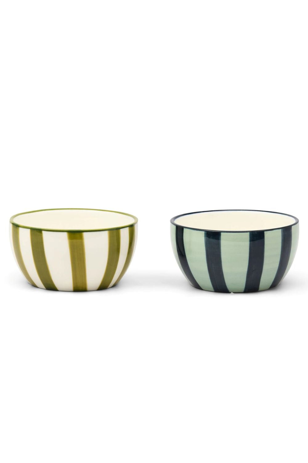 The Bella Set of 2 Dipping Bowls Green and Blue Stripe