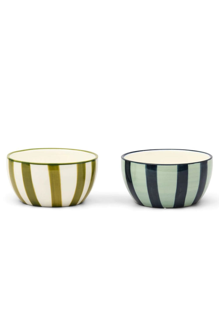 The Bella Set of 2 Dipping Bowls Green and Blue Stripe