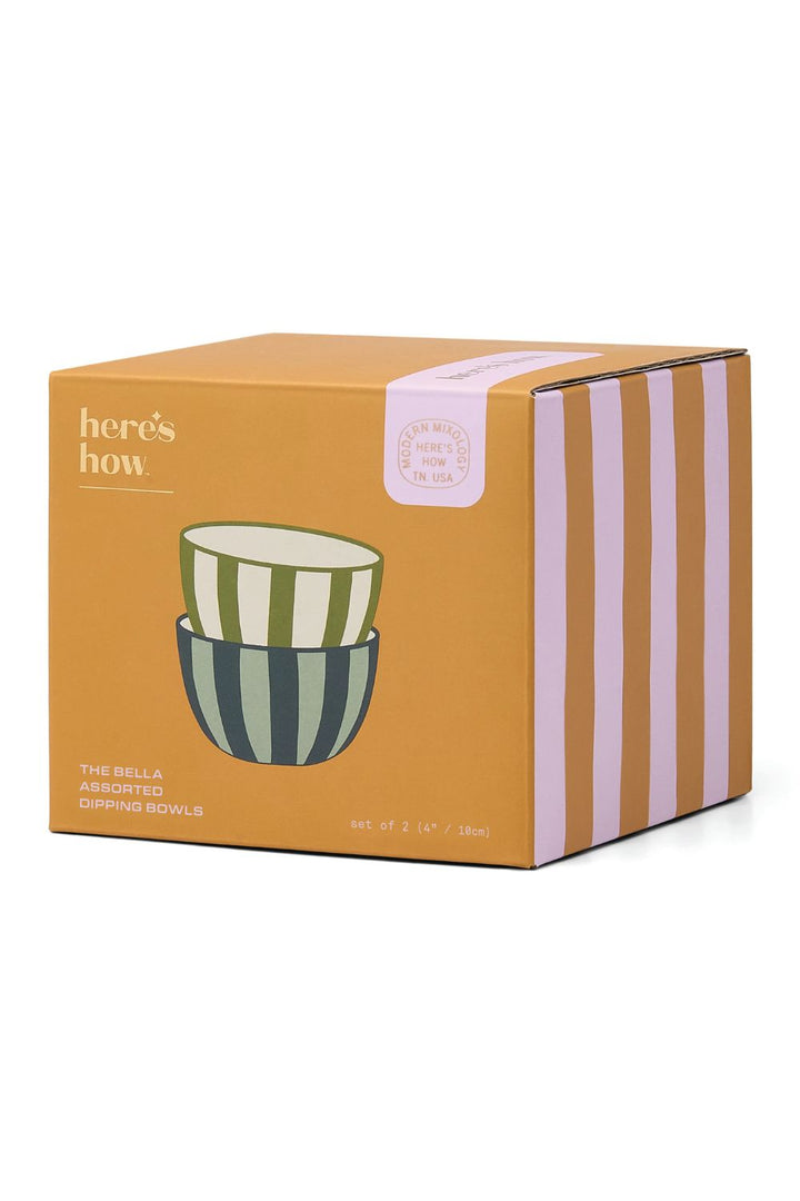 The Bella Set of 2 Dipping Bowls Green and Blue Stripe