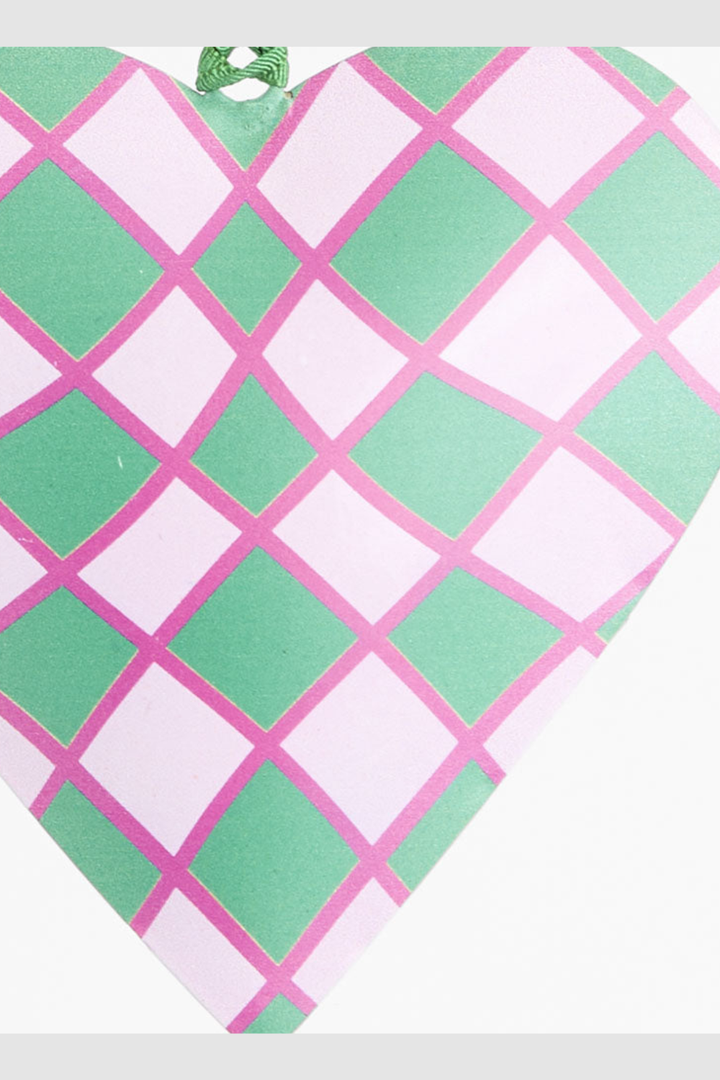 Joy Hand Painted Heart Tree Decoration Pink & Green
