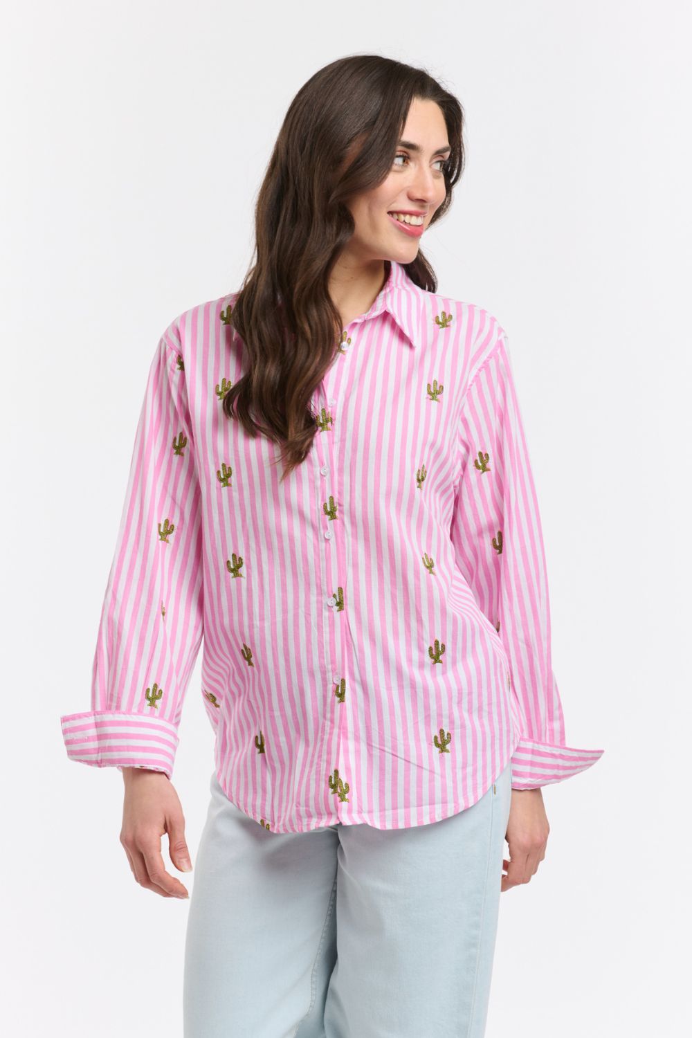 Cactus Shirt Pink and White Stripe