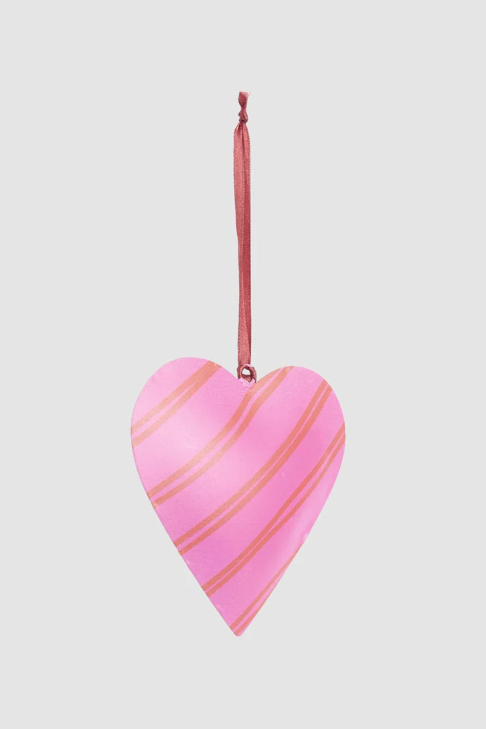 Joy Hand Painted Heart Tree Decoration Pink & Red Stripes