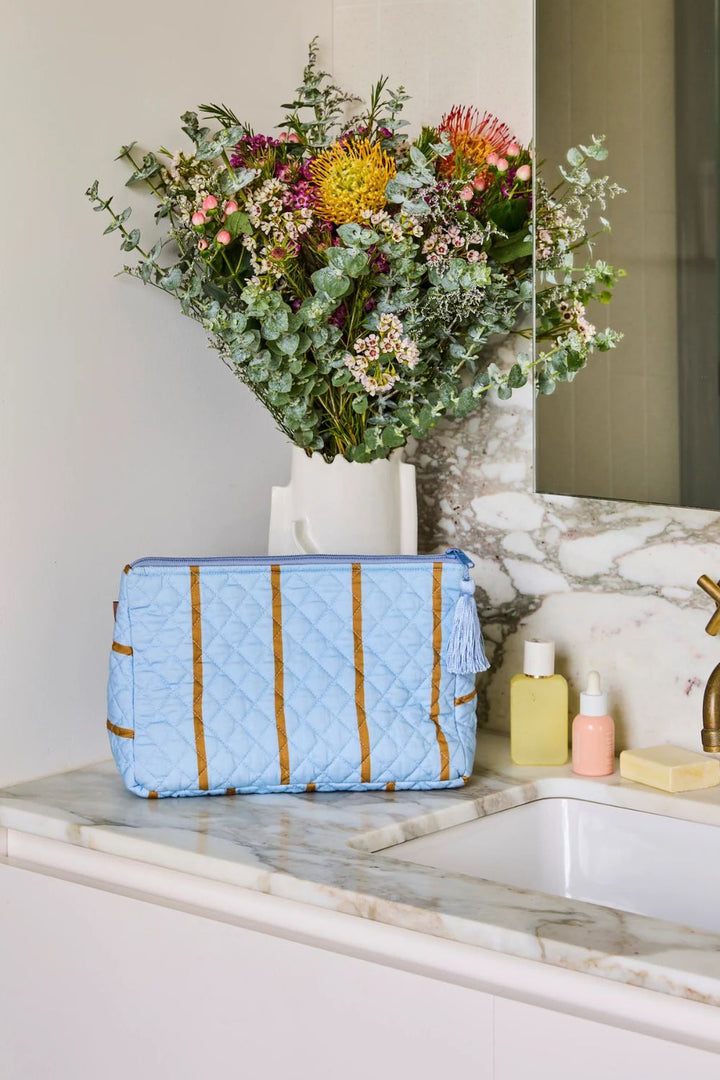 COMO STRIPE QUILTED COTTON TOILETRY PURSE