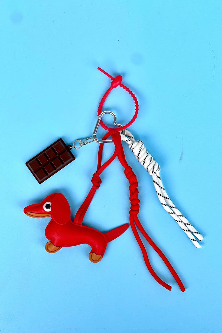 Puppy and Chocolate Charm Keyring RED