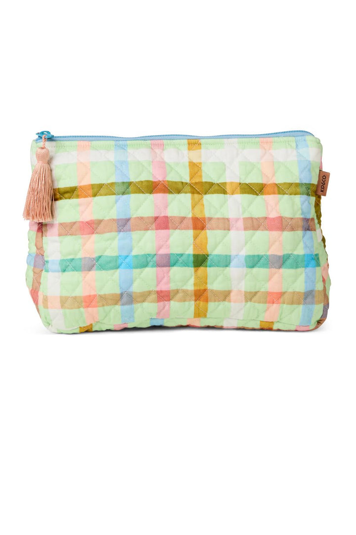CANDY CHECK MINT QUILTED COTTON TOILETRY PURSE