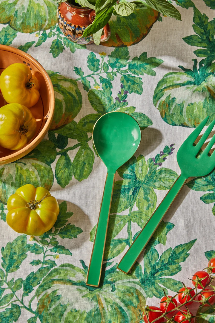Emerald Enamel Salad Servers