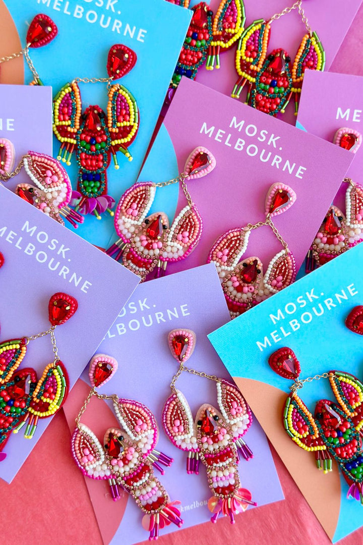 Lobster Christmas Earrings - Pink