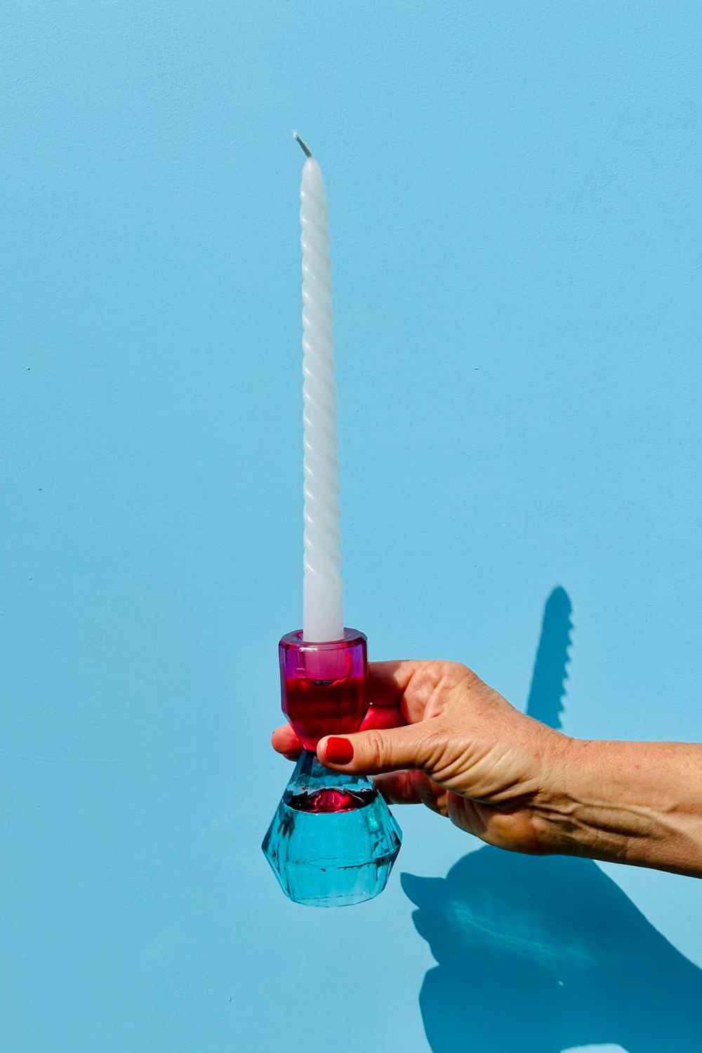 Gem Pink and Blue Candle Stick Holder