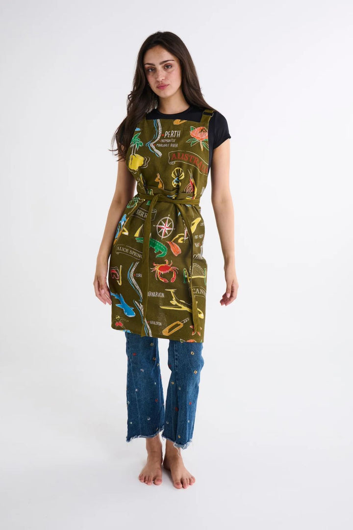 AUSSIE ROAD TRIP GREEN CANVAS BBQ APRON