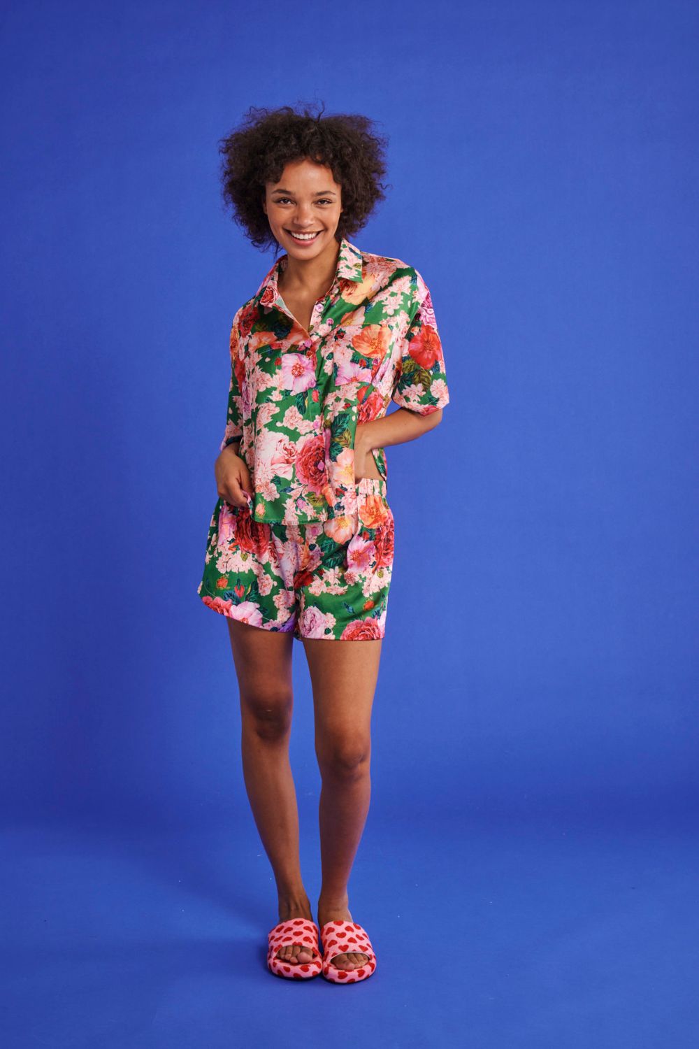 Rose Garden Satin Short Sleeve Shirt & Short Pyjama Set